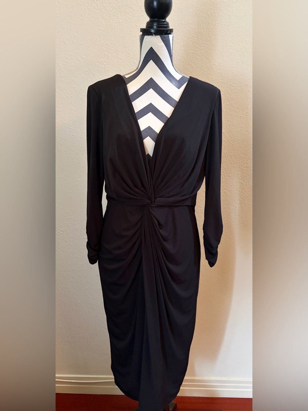 Tadashi Collection Black Ruched Draped V Neck Cocktail Dress XL